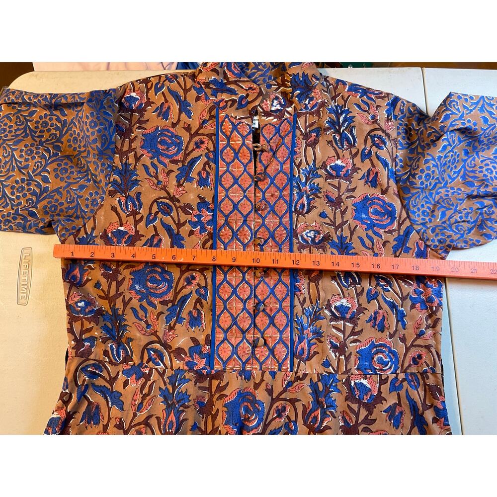Sue Sarter Flounce Shorty Dress Brown Blue No Belt Medium - Picture 6 of 7